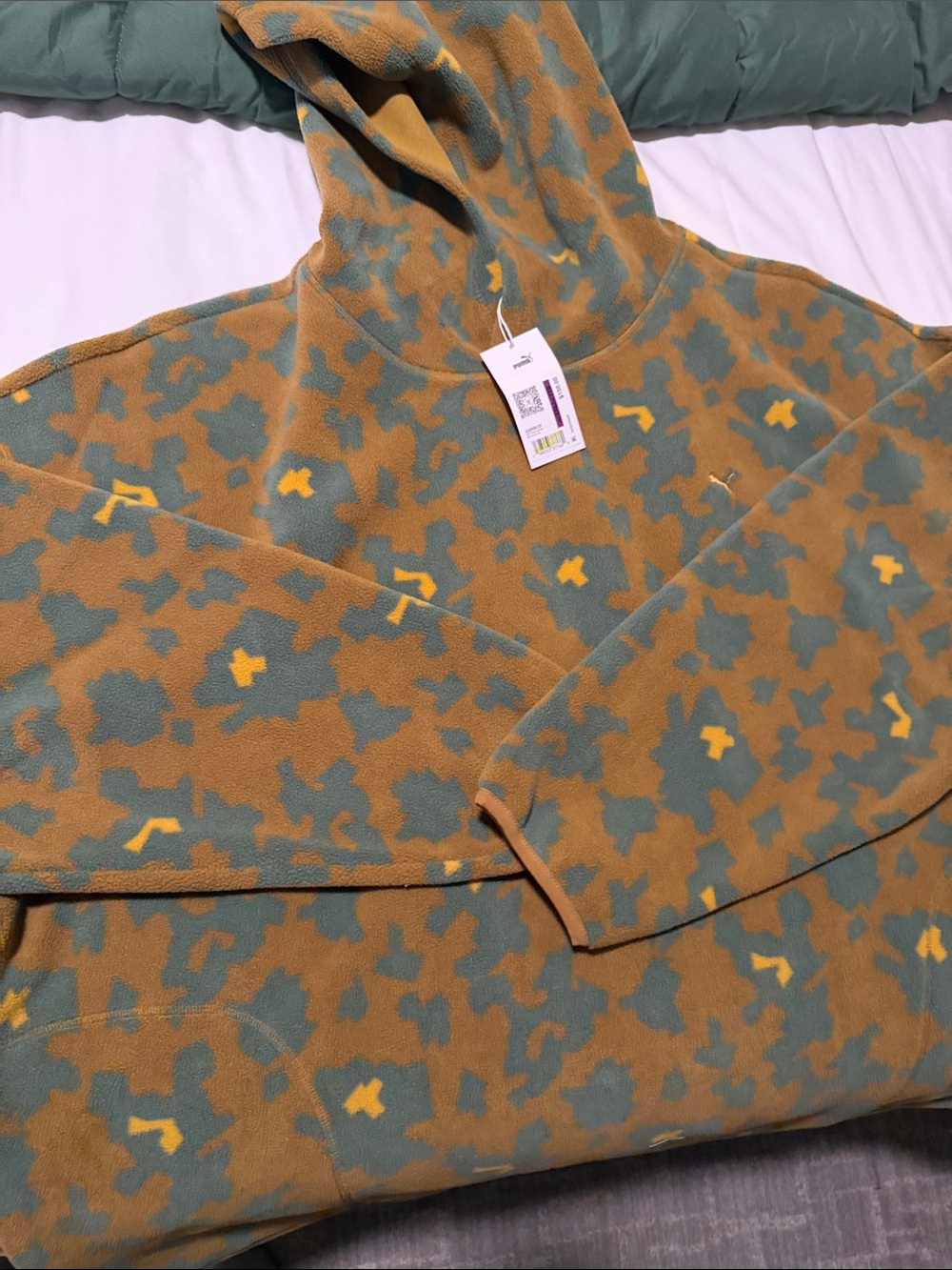 Unisex Hooded Fleece Jacket in Brown & Green Camouflage Pattern